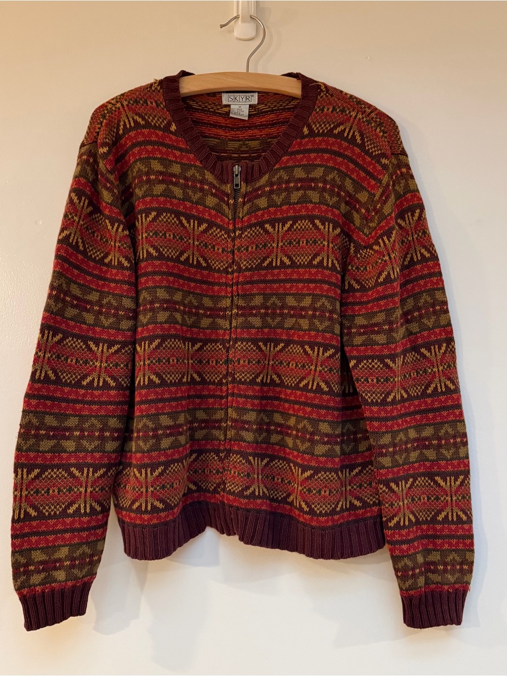 Skyr Multi-Color Zip-Up Knit Sweater - Red, Olive, Gold